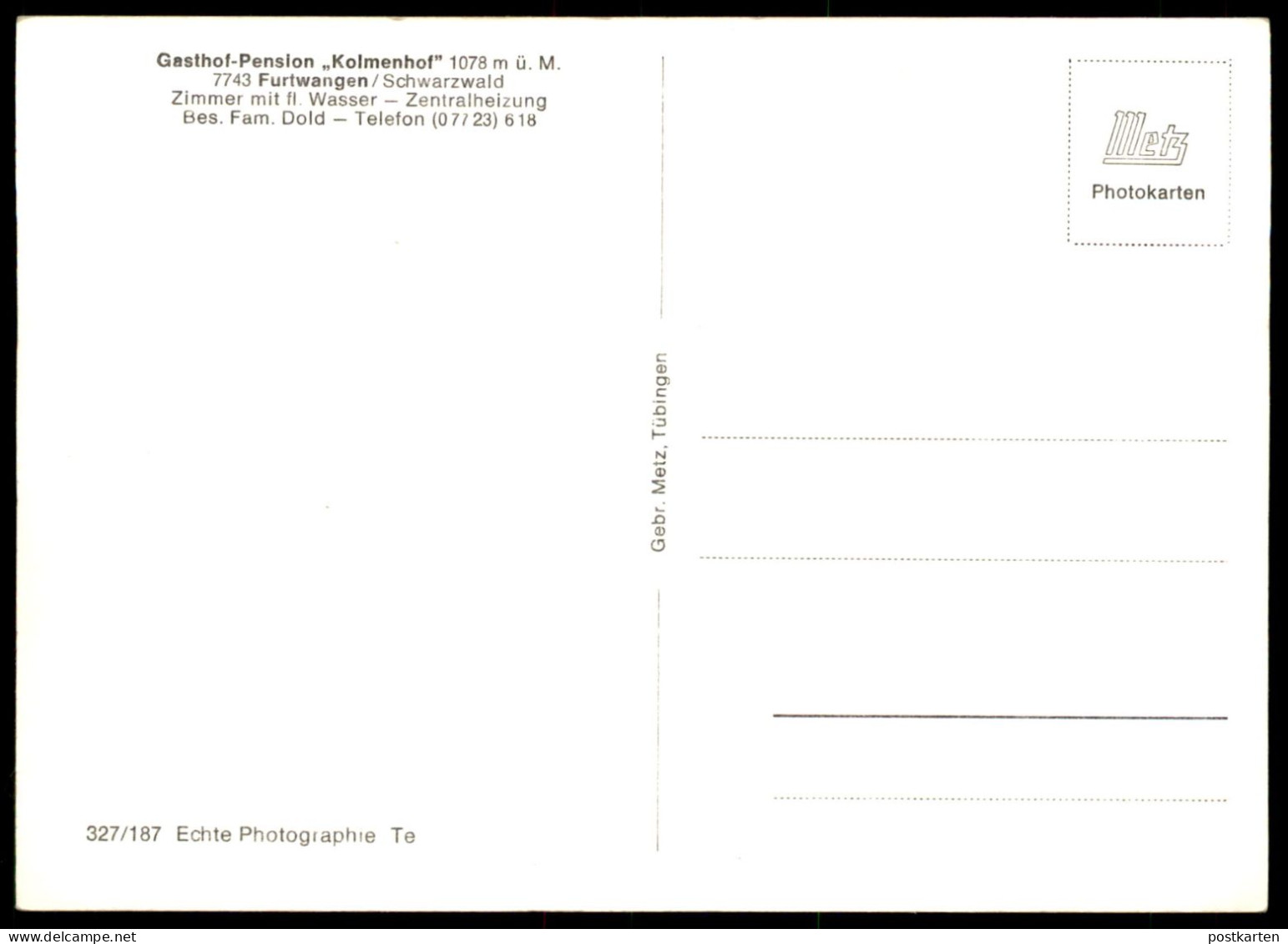 ÄLTERE POSTKARTE FURTWANGEN GASTHOF PENSION KOLMENHOF DONAUQUELLE BESITZER FAMILIE DOLD WINTER SCHNEE Ansichtskarte AK - Furtwangen