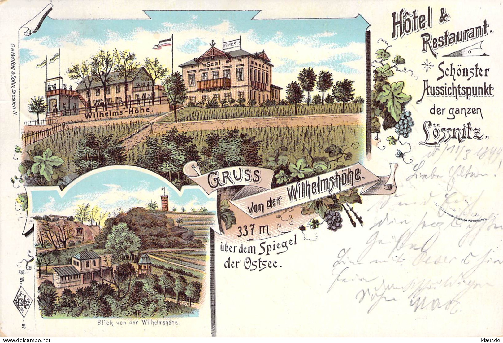 Lösnitz-Gruß Von D.Wilhelmshöhe Mehrbild Litho Gel.1899 AKS - Lössnitz