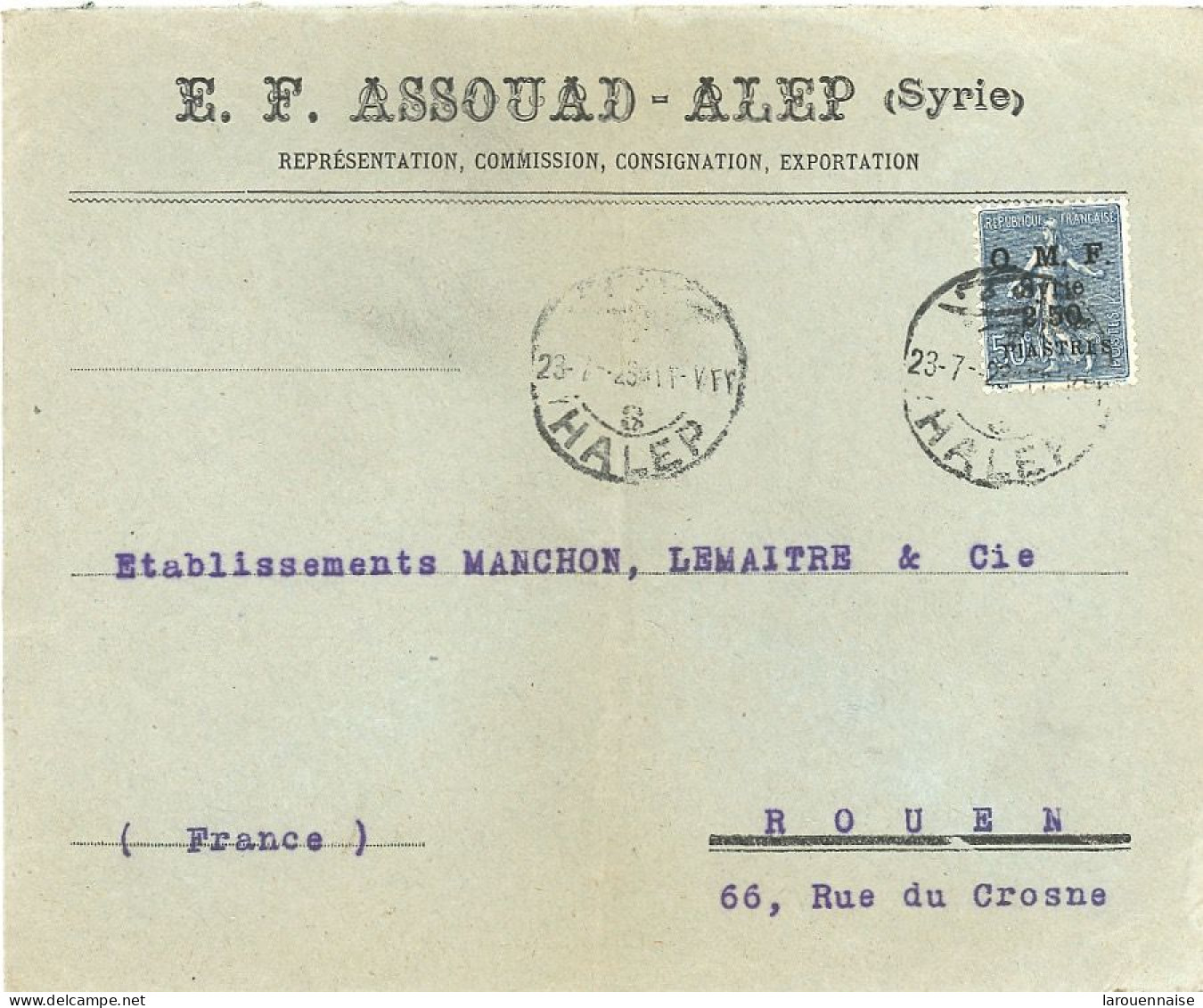 SYRIE -N°87 / LETTRE POUR LA FRANCE -CàD  HALEP 23 -7- 23 - Covers & Documents