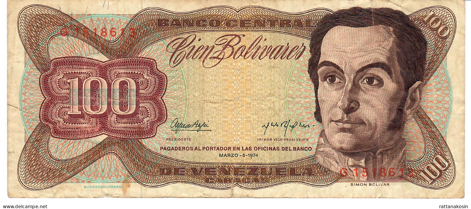 VENEZUELA P55b 100 BOLIVARES 5 MARCH 1974  #G     FINE NO P.h. - Venezuela