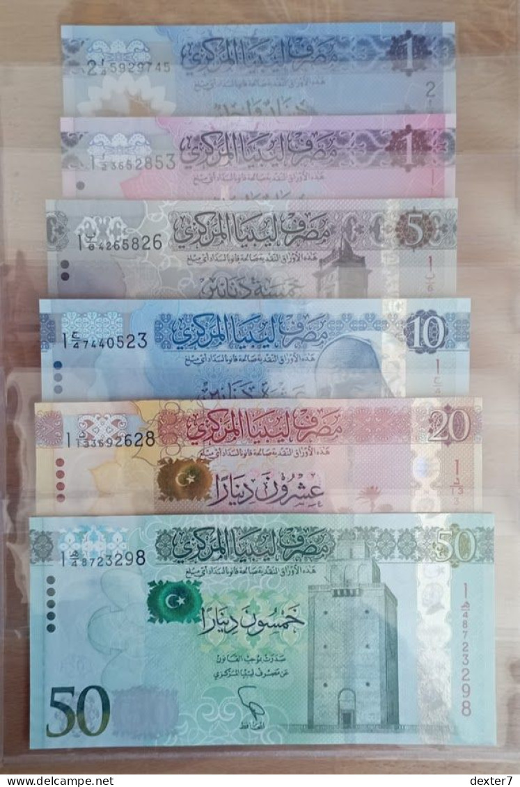 Libya COMPLETE LOT 1 1 Variant 5 10 20 50 Dinar 2013-2015 UNC - Libia