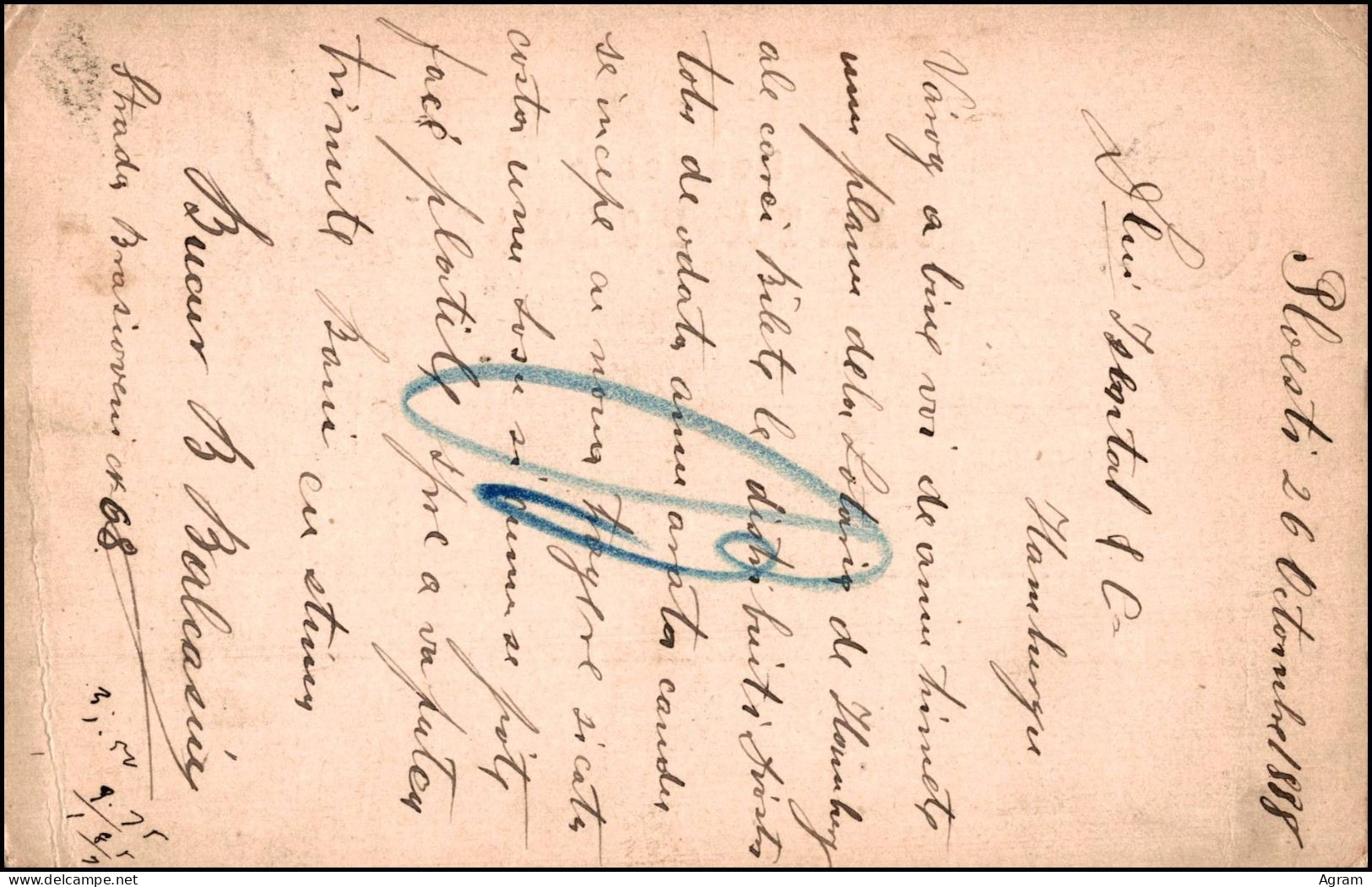 Romania 1888, Postal Stationary Ploiesti To Hamburg W./psm Ploiesti - Brieven En Documenten