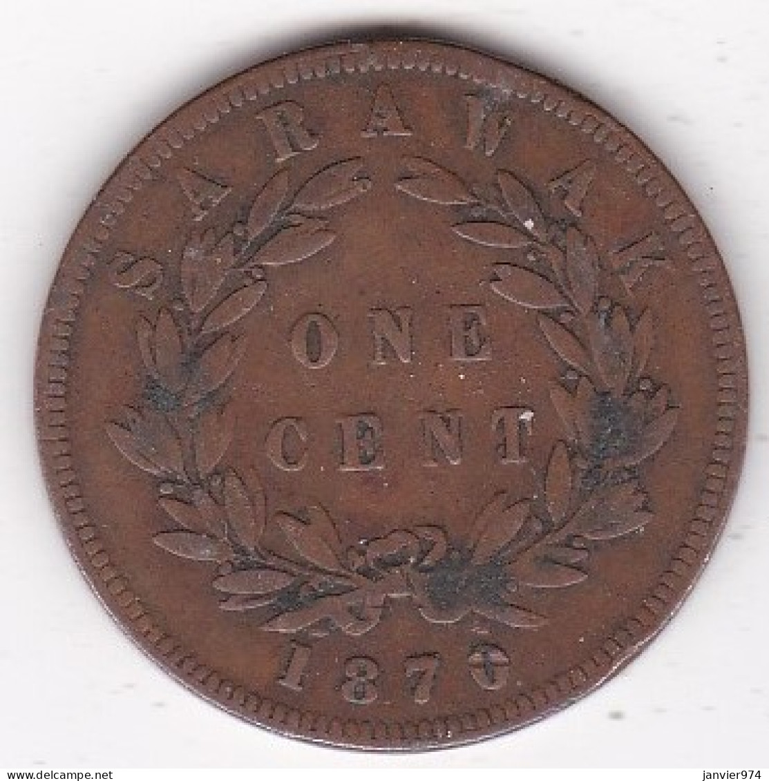 Sarawak . One Cent 1870 . C. BROOKE RAJAH. KM# 6 - Malaysia
