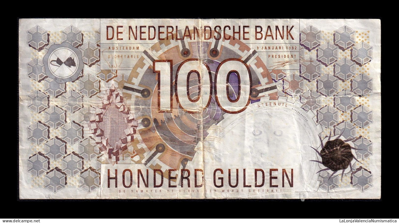 Holanda Netherlands 100 Gulden 1992 Pick 101b Bc/Mbc F/Vf - 100 Florín Holandés (gulden)