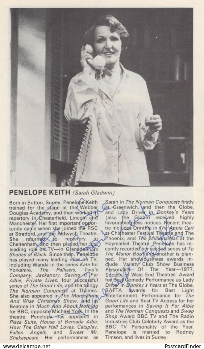 Moving Penelope Keith Hand Signed Theatre Programme - Actors & Comedians