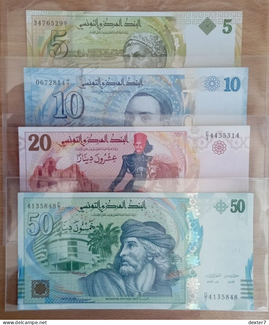 Tunisia COMPLETE SET 5 10 20 50 Dinar UNC 2011-2013 - Tunisie