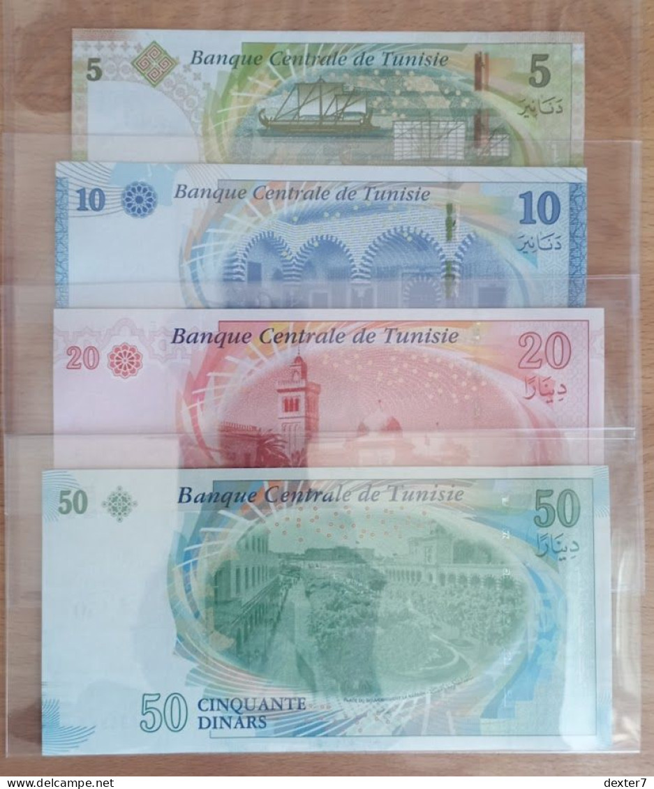 Tunisia COMPLETE SET 5 10 20 50 Dinar UNC 2011-2013 - Tunisia