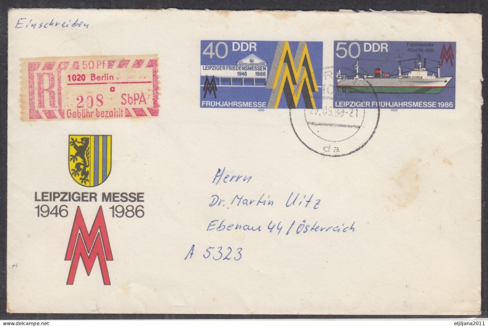 ⁕ Germany 1986 DDR ⁕ Berlin Registered Mail Cover, Leipzig Fair Mi.3003/3004 - Enveloppes - Oblitérées