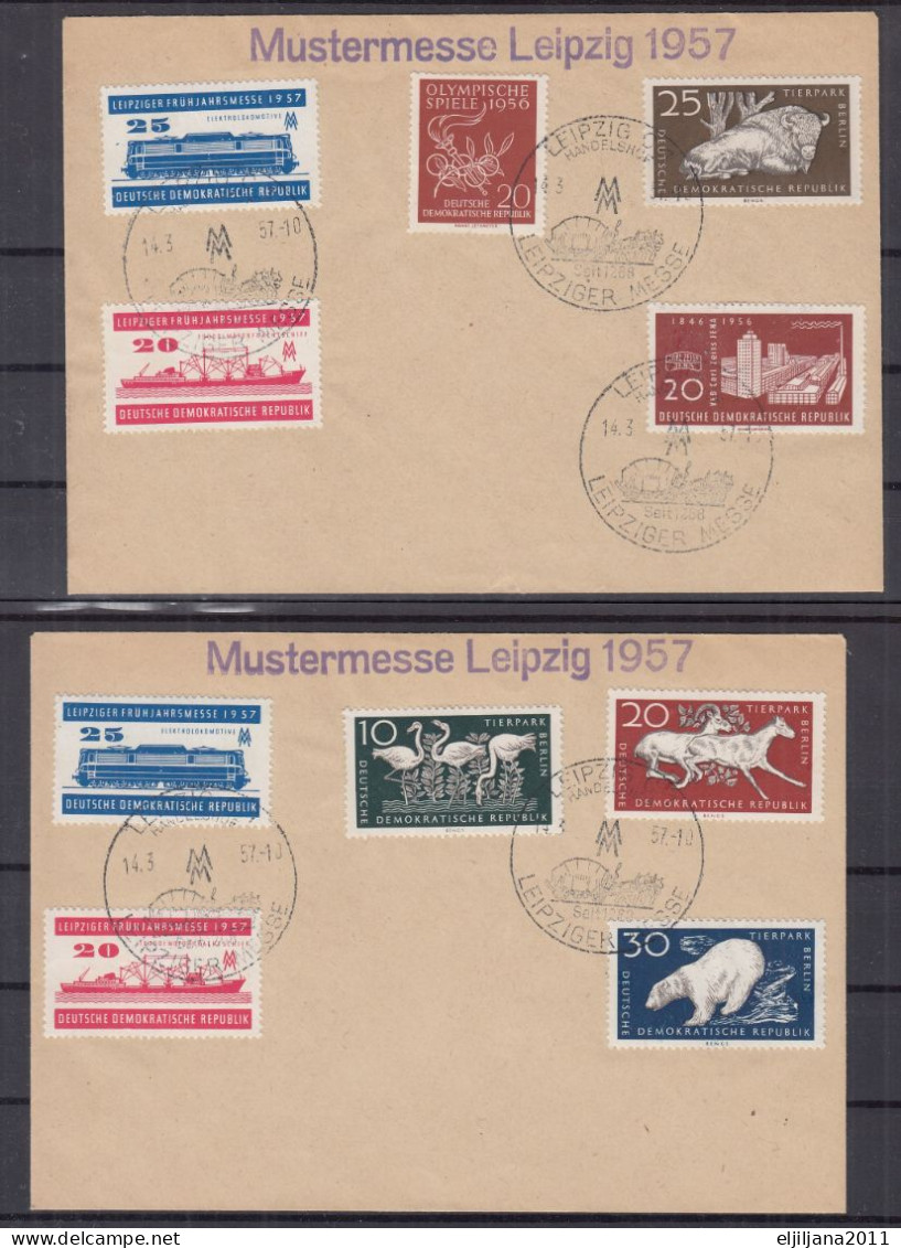 ⁕ Germany 1957 DDR ⁕ Zoo Berlin, Leipzig Fair Postmark On 2 Covers "Mustermesse" - Enveloppes - Oblitérées