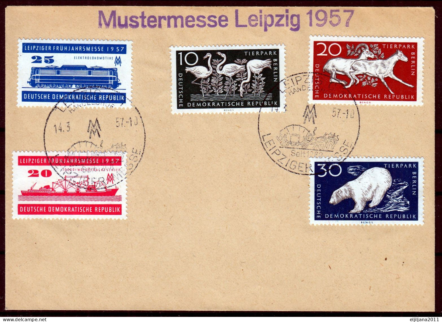 ⁕ Germany 1957 DDR ⁕ Zoo Berlin, Leipzig Fair Postmark On 2 Covers "Mustermesse" - Enveloppes - Oblitérées