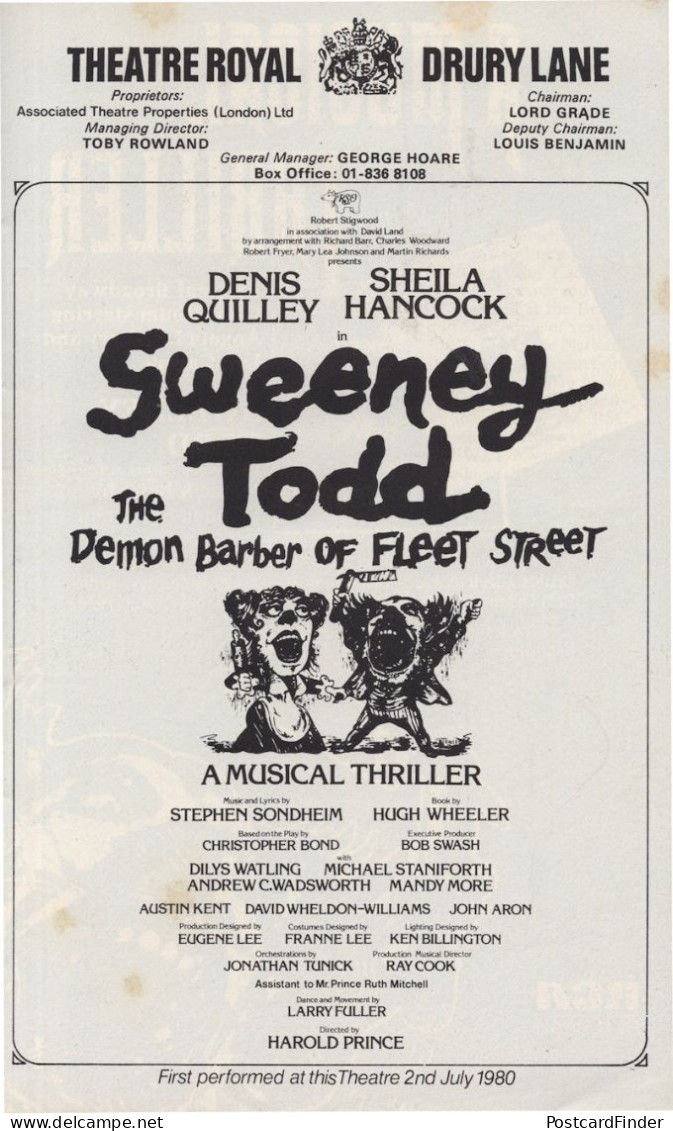 Sweeney Todd Sheila Hancock Denis Quilley Opening Night 3x Hand Signed Theatre Programme - Actors & Comedians