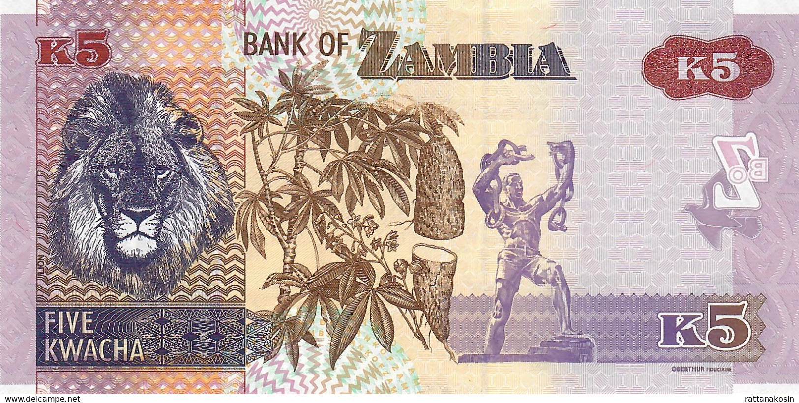 ZAMBIA P57d 5  KWACHA 2021 #BC/21  UNC. - Zambie