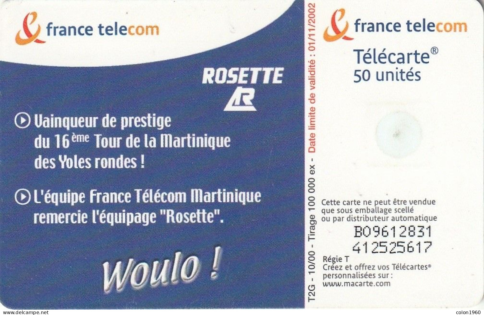 FRANCIA. F1093. Yole Rameurs Vainqueur Du Tour 2000 Woulo. 50U. 2000-10. (892) - 2000