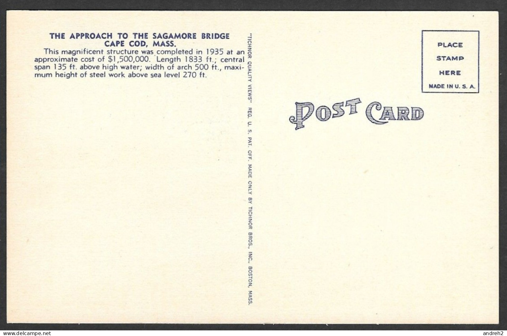 Cape Cod  Massachusetts - C.P.A.  The Approach To The Sagamore Bridge ( Pont ) Uncirculated - Non Circulée - No:61279 - Cape Cod