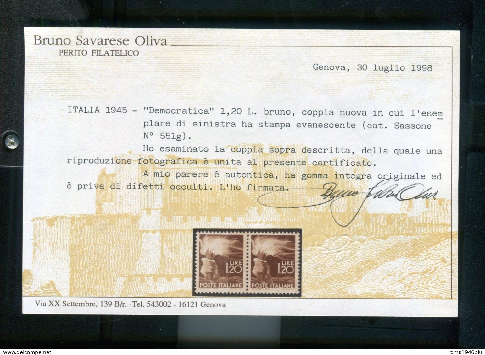 REPUBBLICA 1945 DEMOCRATICA 1,20 L. STAMPA CON L'ESEMPLARE DI SINISTRA EVANESCENTE **  MNH - Variétés Et Curiosités