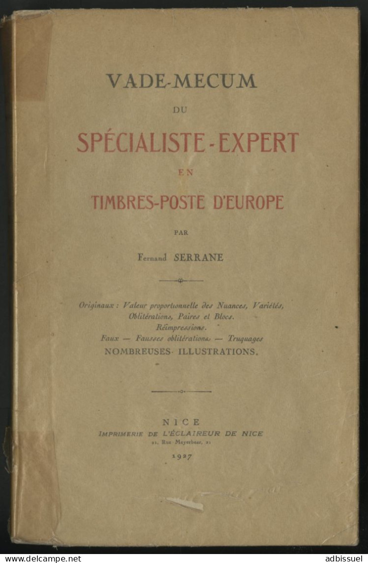 SERRANE VADE-MECUM DU SPECIALISTE EN TIMBRE POSTE D'EUROPE Edition De 1927, 480 Pages Voir Suite - Philatélie Et Histoire Postale