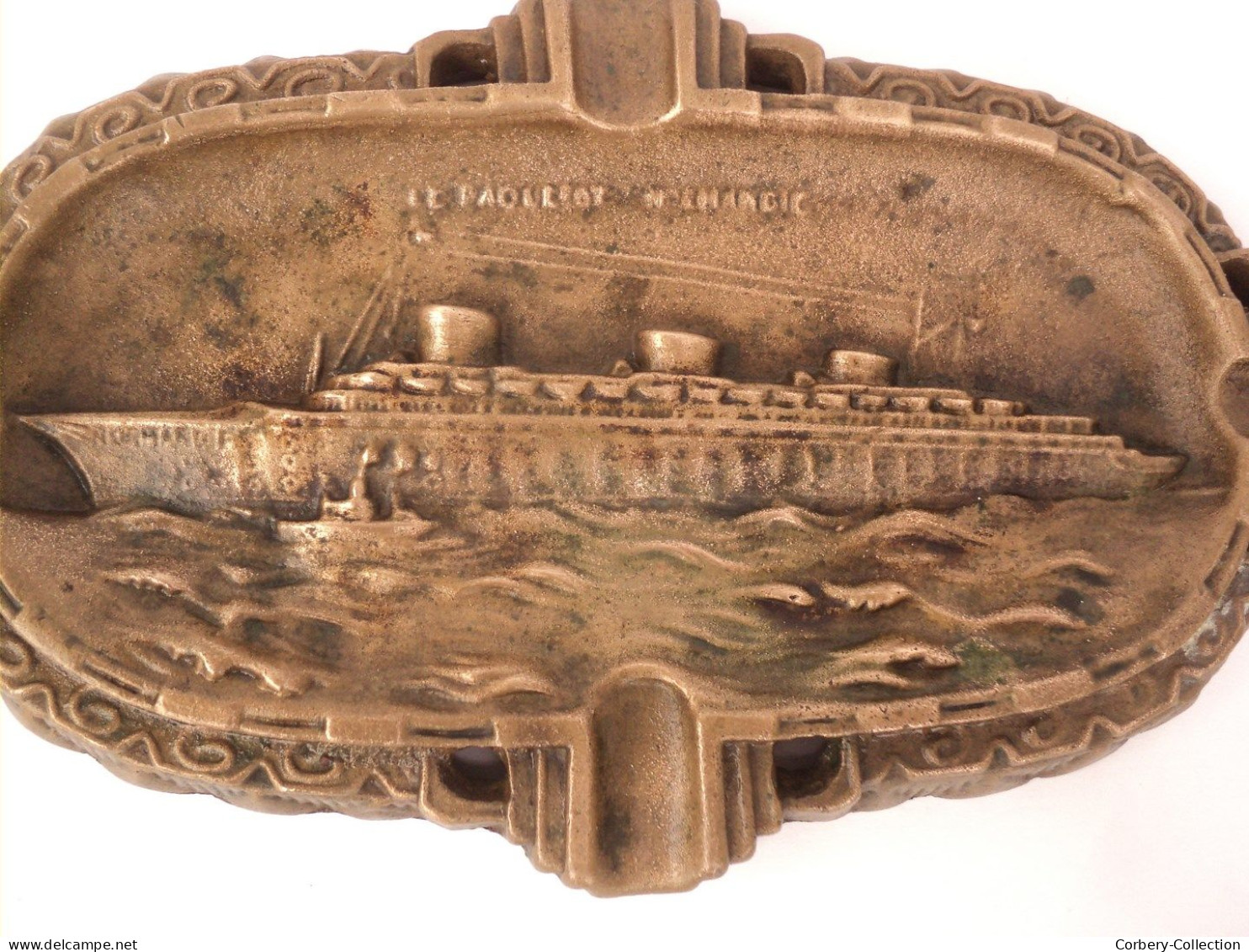 Ancien Cendrier Bronze Paquebot Normandie Compagnie Générale Transatlantique - Metallo