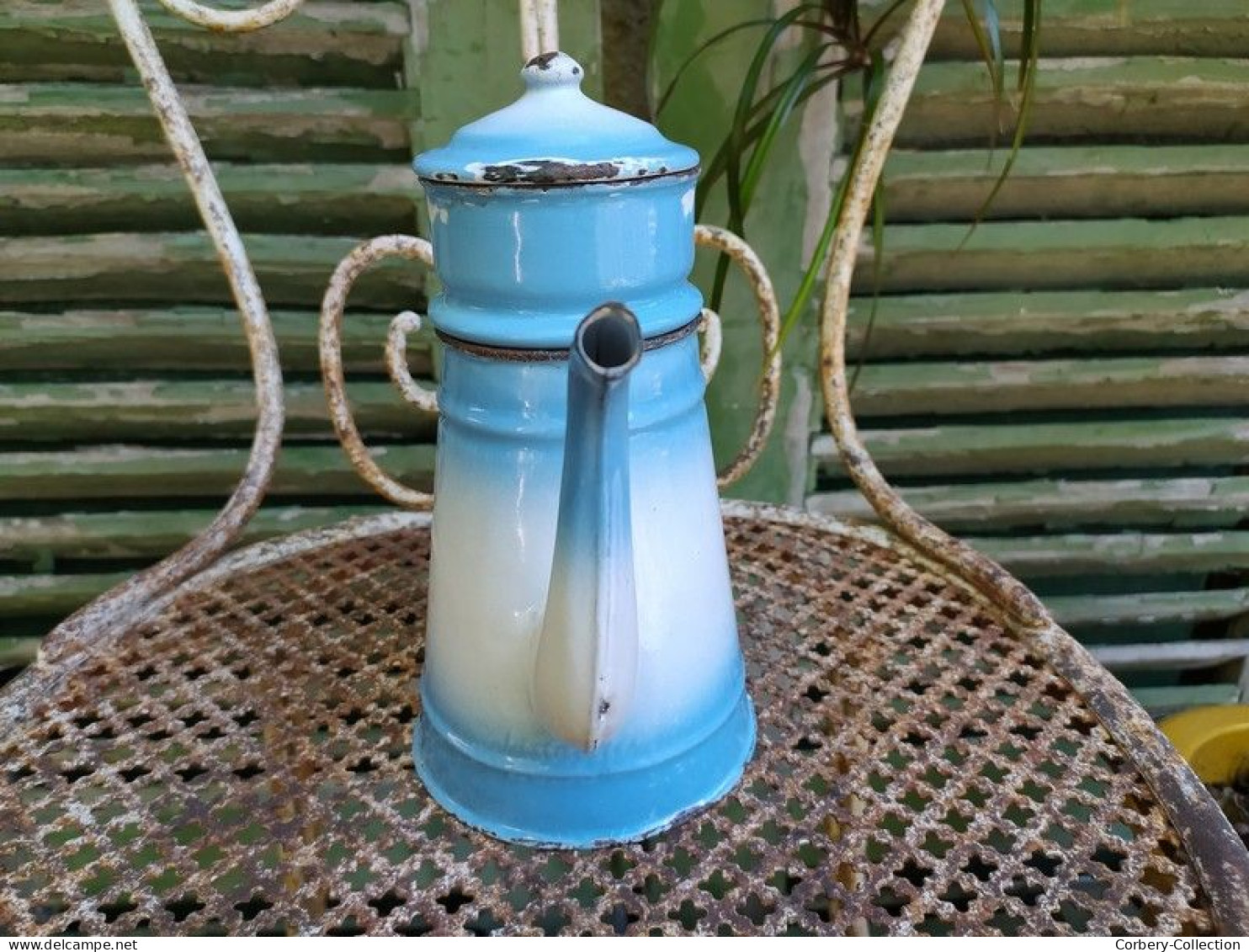 Ancienne Petite Cafetière Émaillée Bleu Dégradé (Petit modèle)