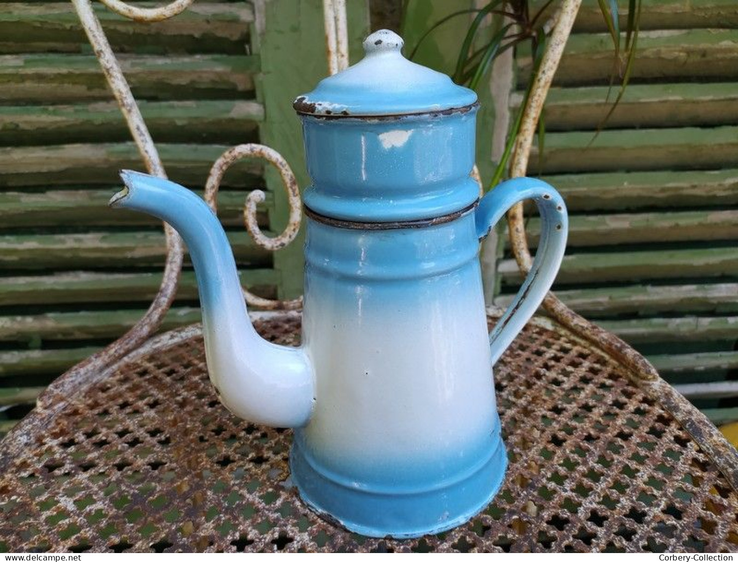 Ancienne Petite Cafetière Émaillée Bleu Dégradé (Petit modèle)