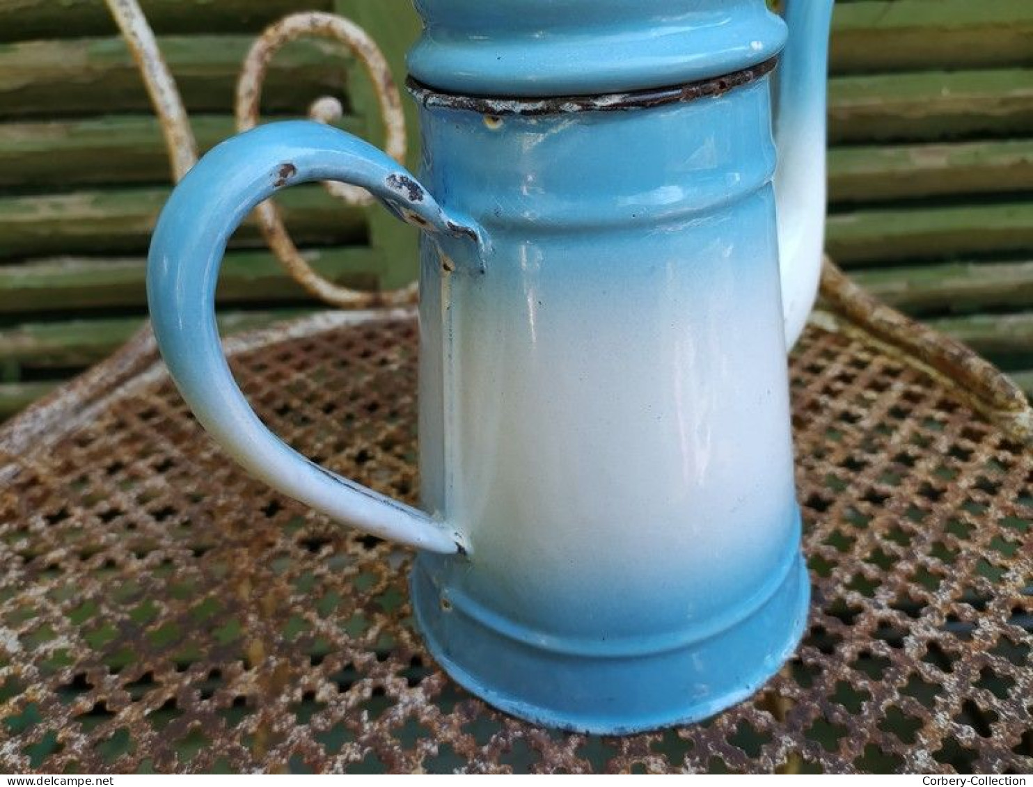 Ancienne Petite Cafetière Émaillée Bleu Dégradé (Petit modèle)