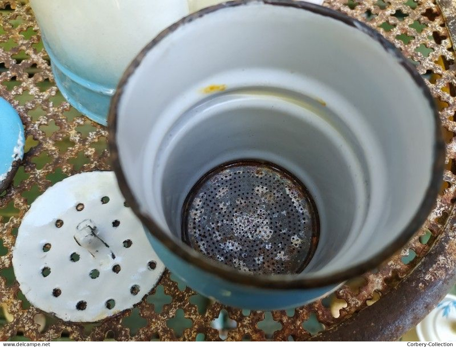 Ancienne Petite Cafetière Émaillée Bleu Dégradé (Petit modèle)