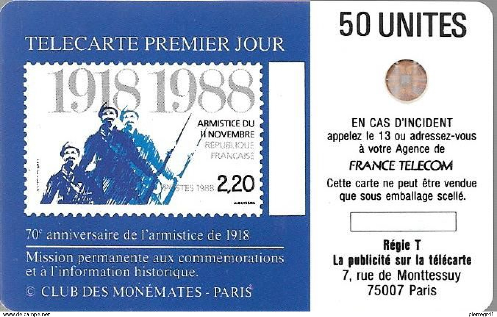 CARTE-PUBLIC-F35-50U-SC3-1988-ANCIENS COMBATTANTS-R°-N° 03711-V°-Serie 6 Pe103627-Neuve-TBE-LUXE - 1988