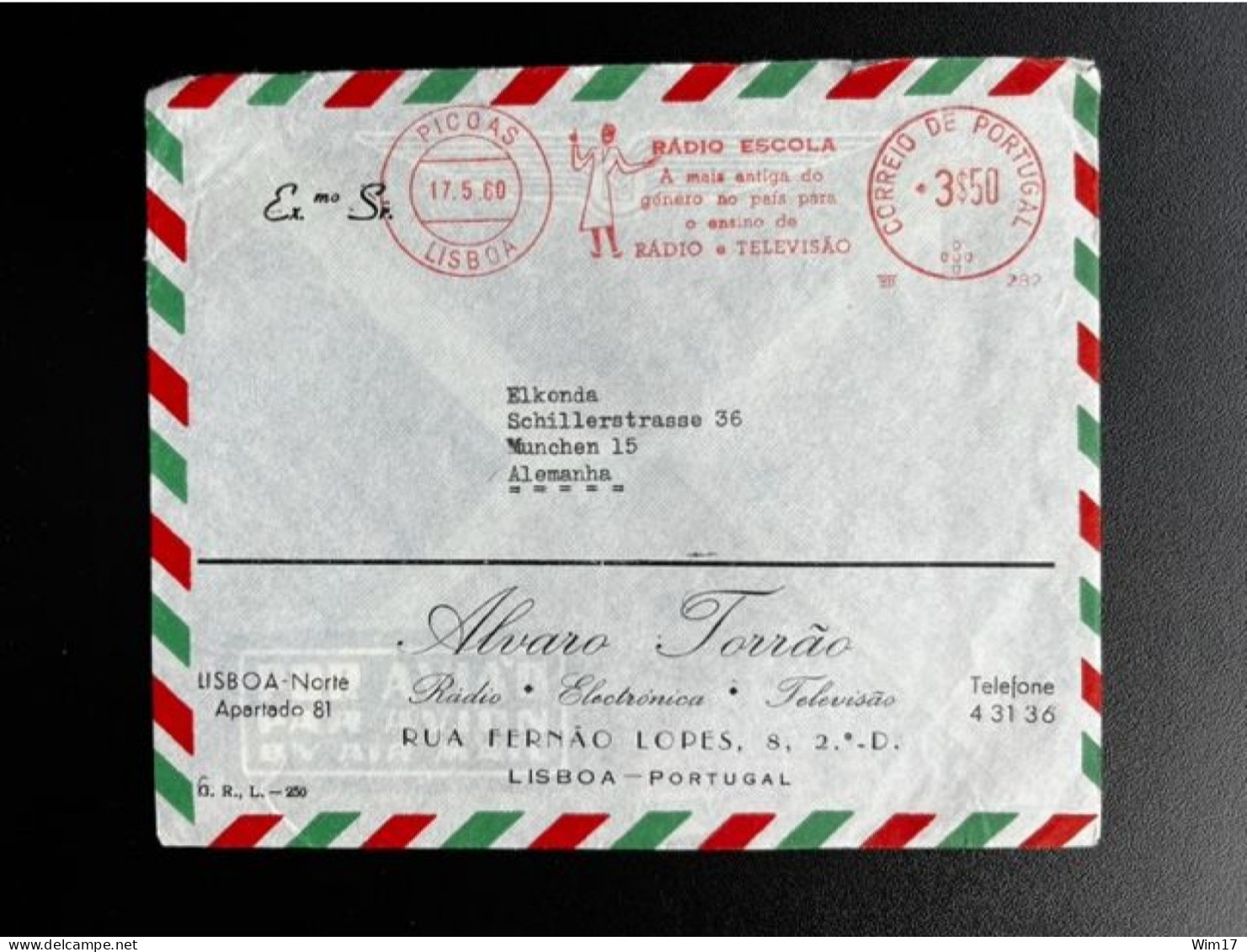 PORTUGAL 1960 AIR MAIL LETTER LISBON LISBOA TO MUNCHEN 17-05-1960 - Lettres & Documents