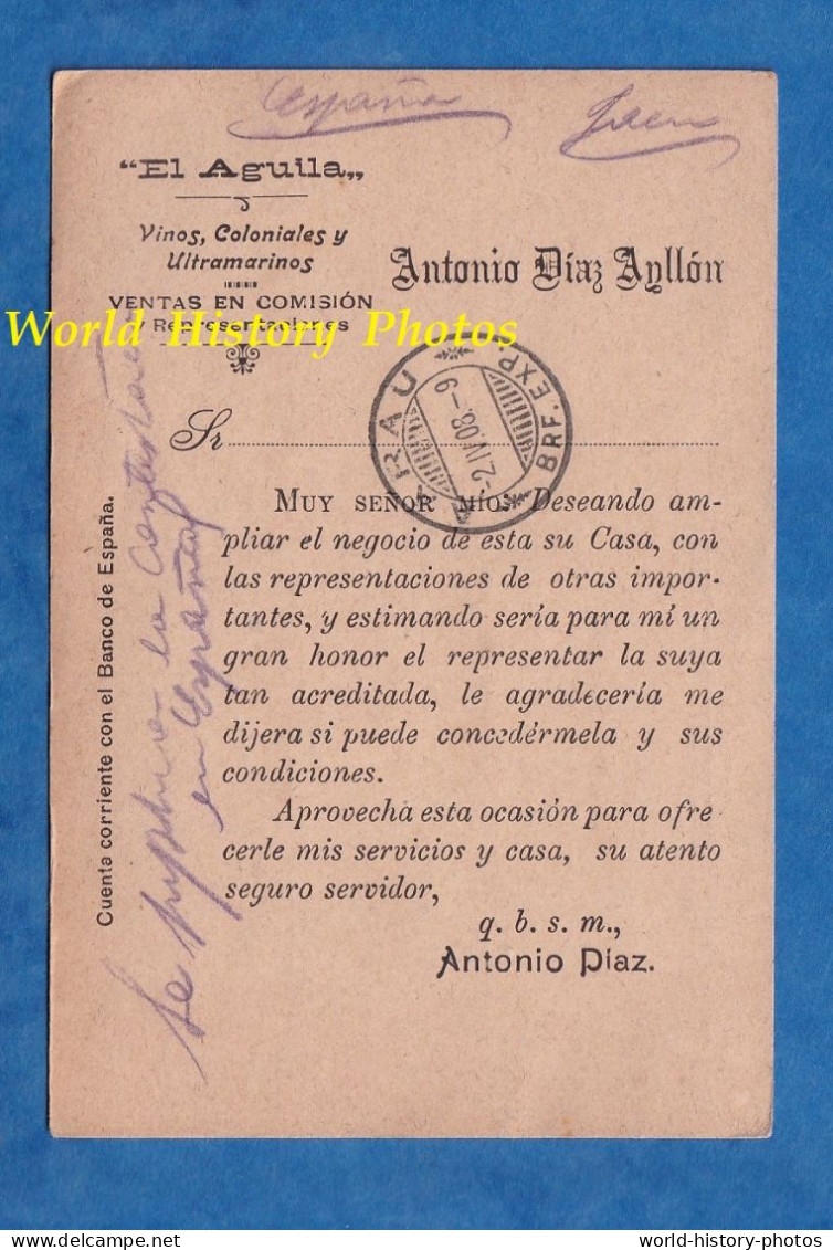 CPA Commercial - JAEN - " El Aguila " , Vinos Coloniales Y Ultramarinos - 1908 - Antonio Diaz Anllon - Jaén
