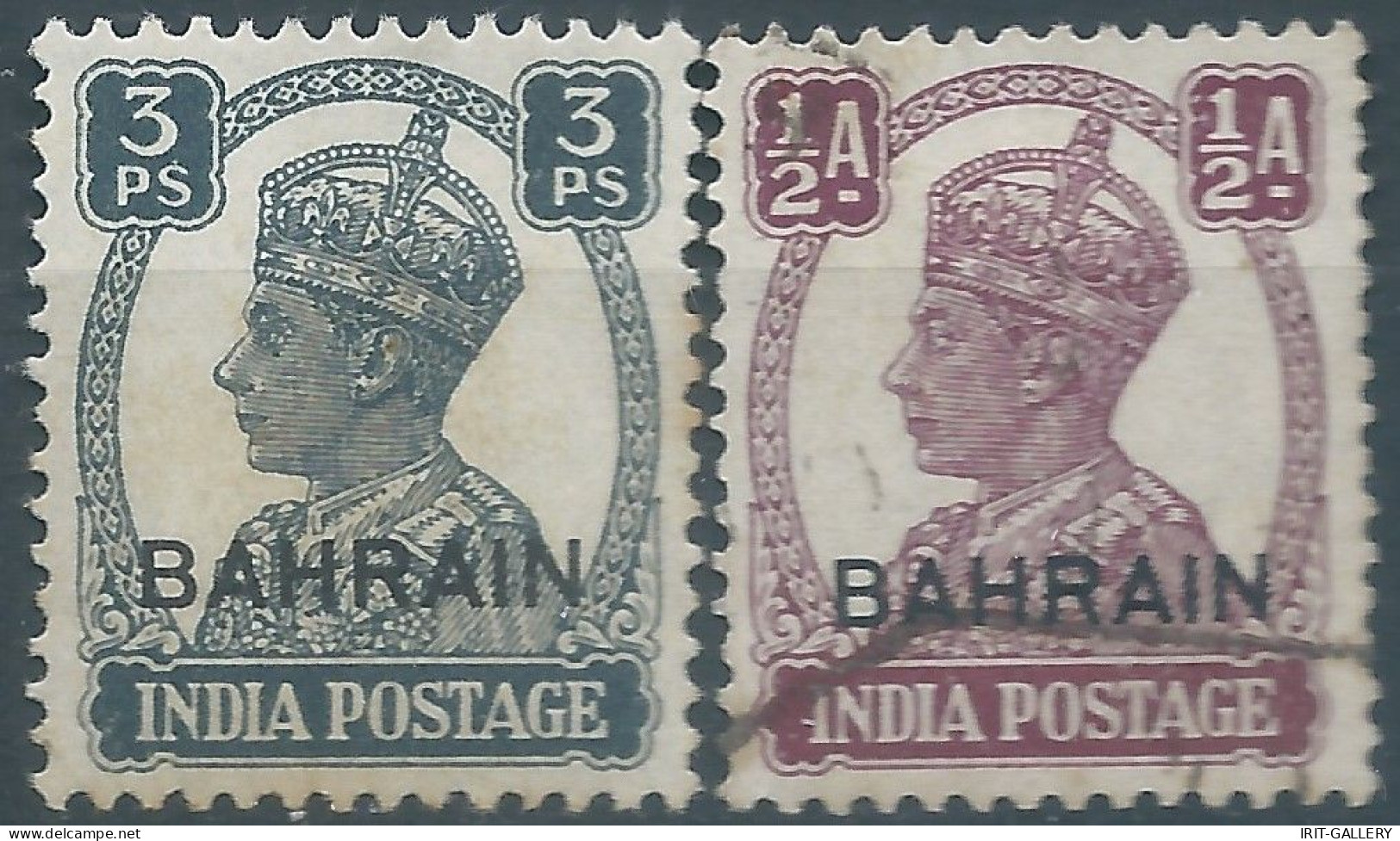 Bahrein,1942 -1945 Postage  & Revenue Stamps Of India Overprinted "BAHRIAN" 3P & ½A,Mint & Used - Bahrain (...-1965)