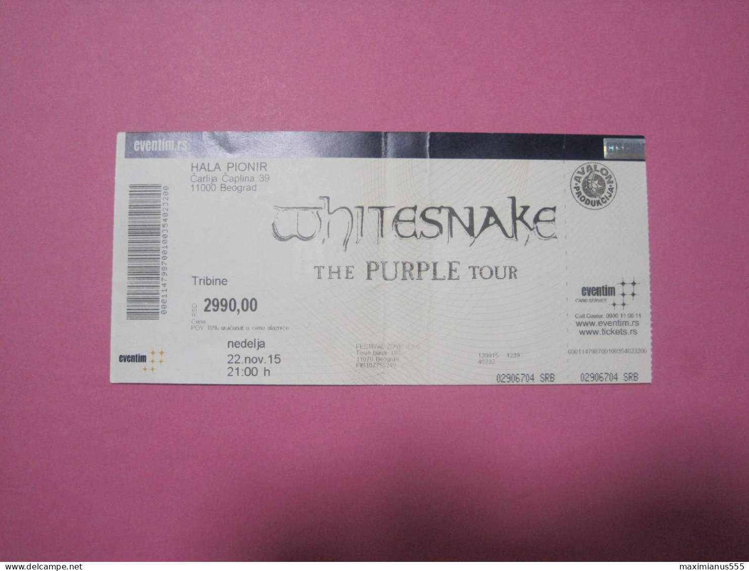 WHITESNAKE PURPLE TOUR, Concert Held On Belgrade 22 November 2015 - Konzertkarten