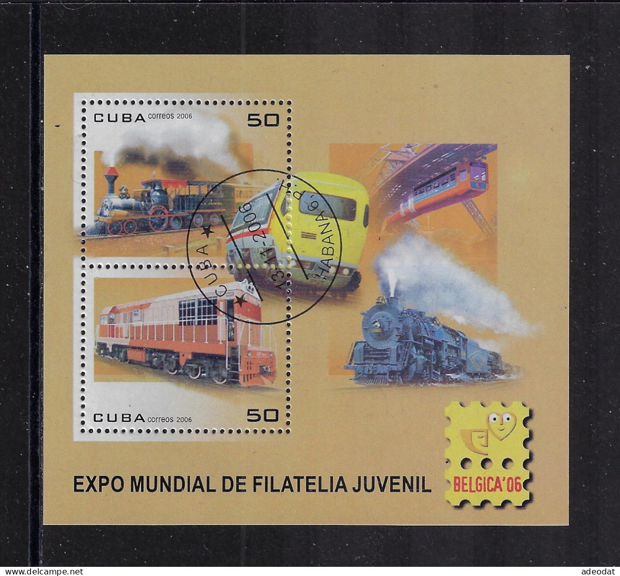 CUBA 2006 SOUVENIR SHEET LOCOMOTIVES SCOTT 4639 CANCELLED - Used Stamps