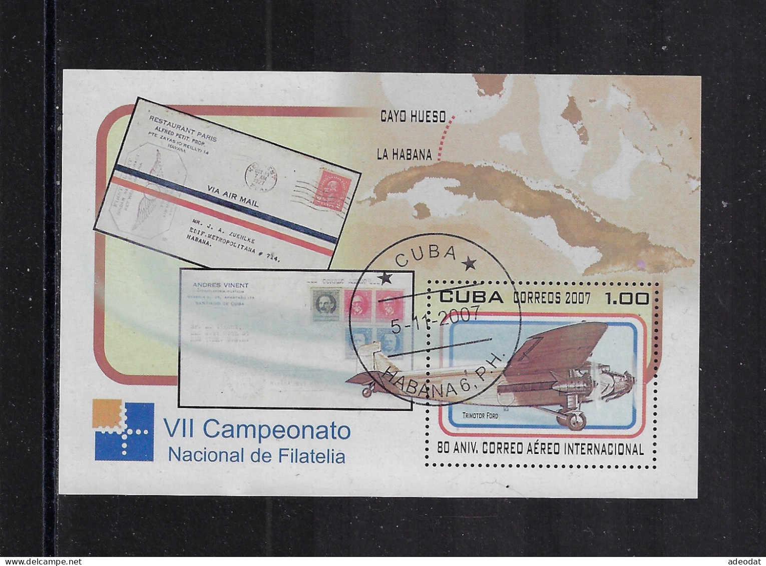 CUBA 2007 INTERNATIONAL MAIL 80th ANNIVERSARY SCOTT 4762 CANCELLED - Gebruikt