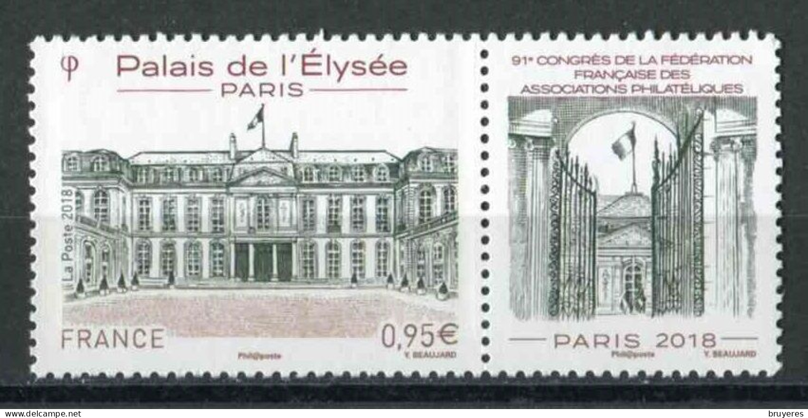 TIMBRE** De 2018 Gommé "0,95 € - PALAIS DE L'ELYSEE & 91e CONGRES DE LA F.F.A.P." - Neufs