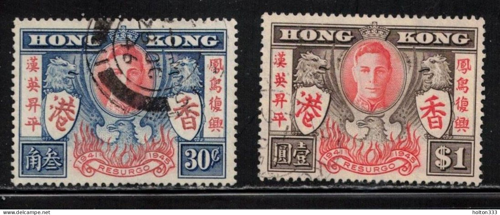 HONG KONG Scott # 174-5 Used - KGVI Peace Issue - Usados