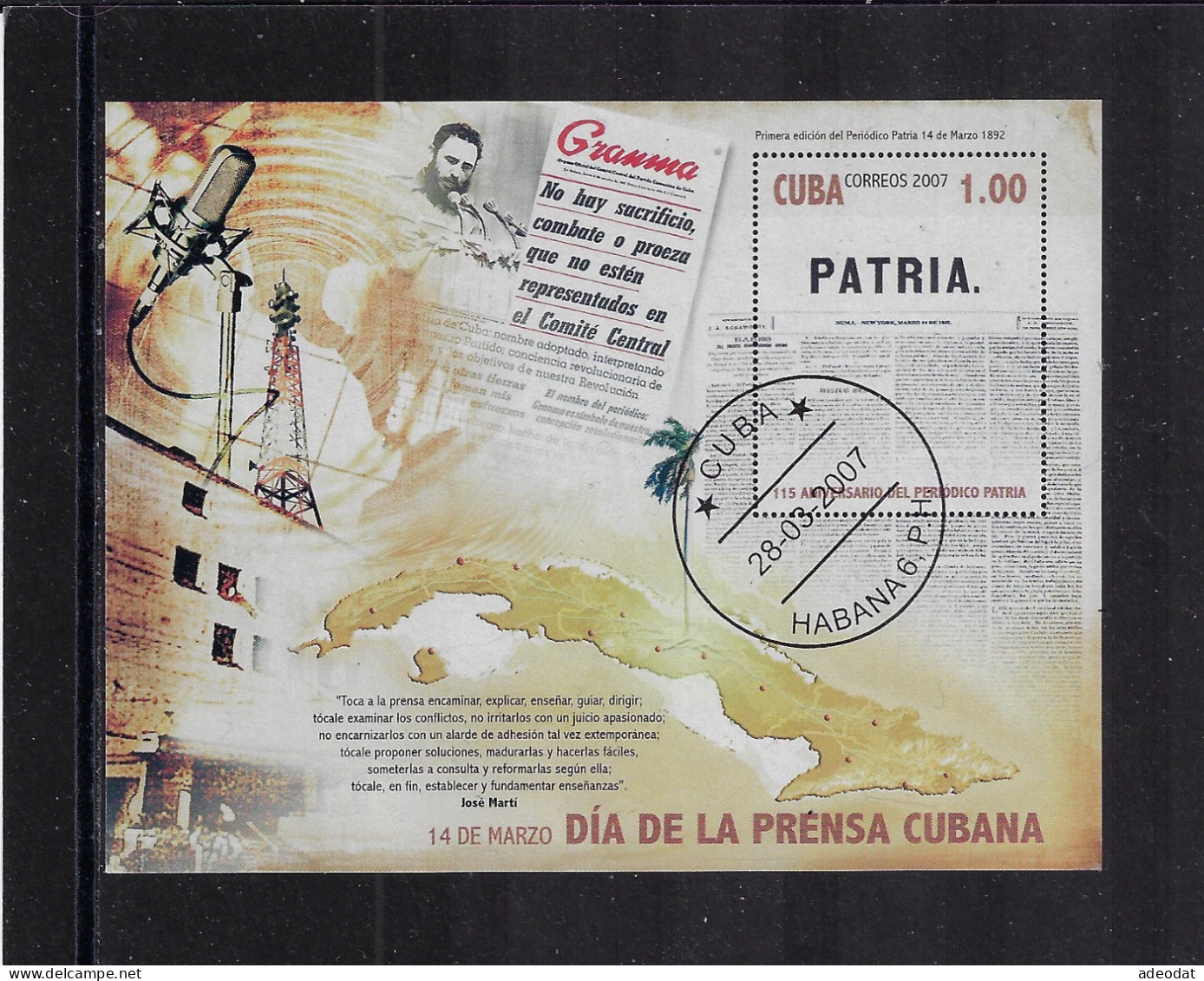 CUBA 2007 PATRIA NEWSPAPER SCOTT 4681 CANCELLED - Gebraucht