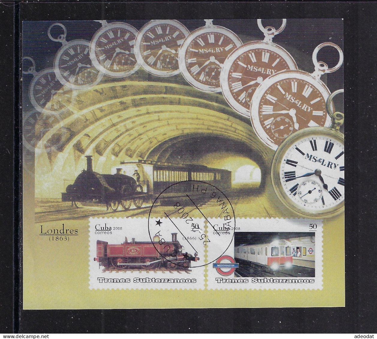 CUBA 2008 MINI SHEET LONDON SUBWAYS STAMPWORLD 5058-5059 CANCELLED - Oblitérés