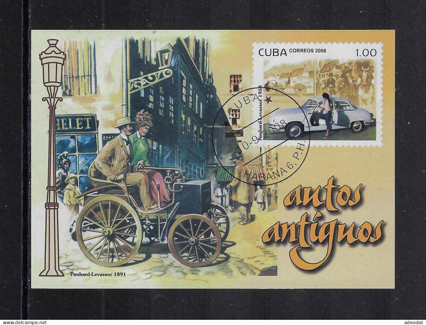 CUBA 2008 MINI SHEET VINTAGE CARS  STAMPWORLD 5136 CANCELLED - Used Stamps