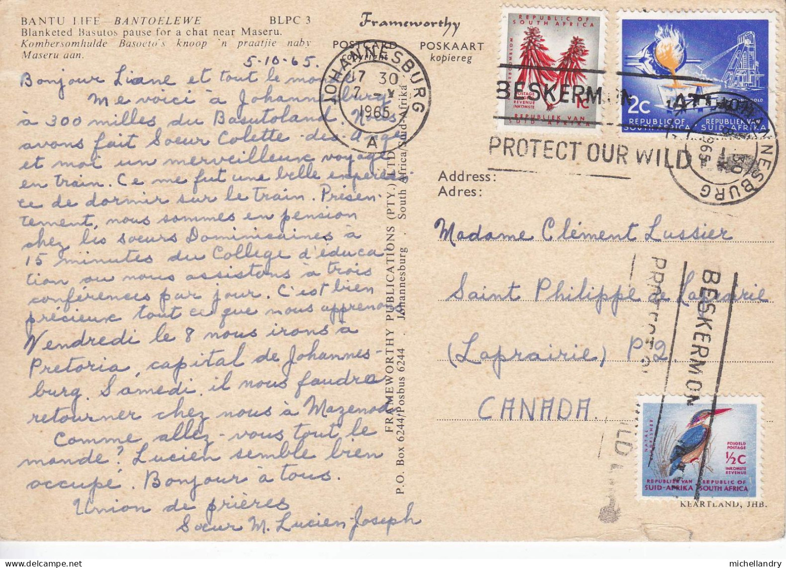 Carte Postal (123674)Bantu Life Bantoelewe 7 X 1965 Timbre 3 X Avec écriture - Afrique Du Sud