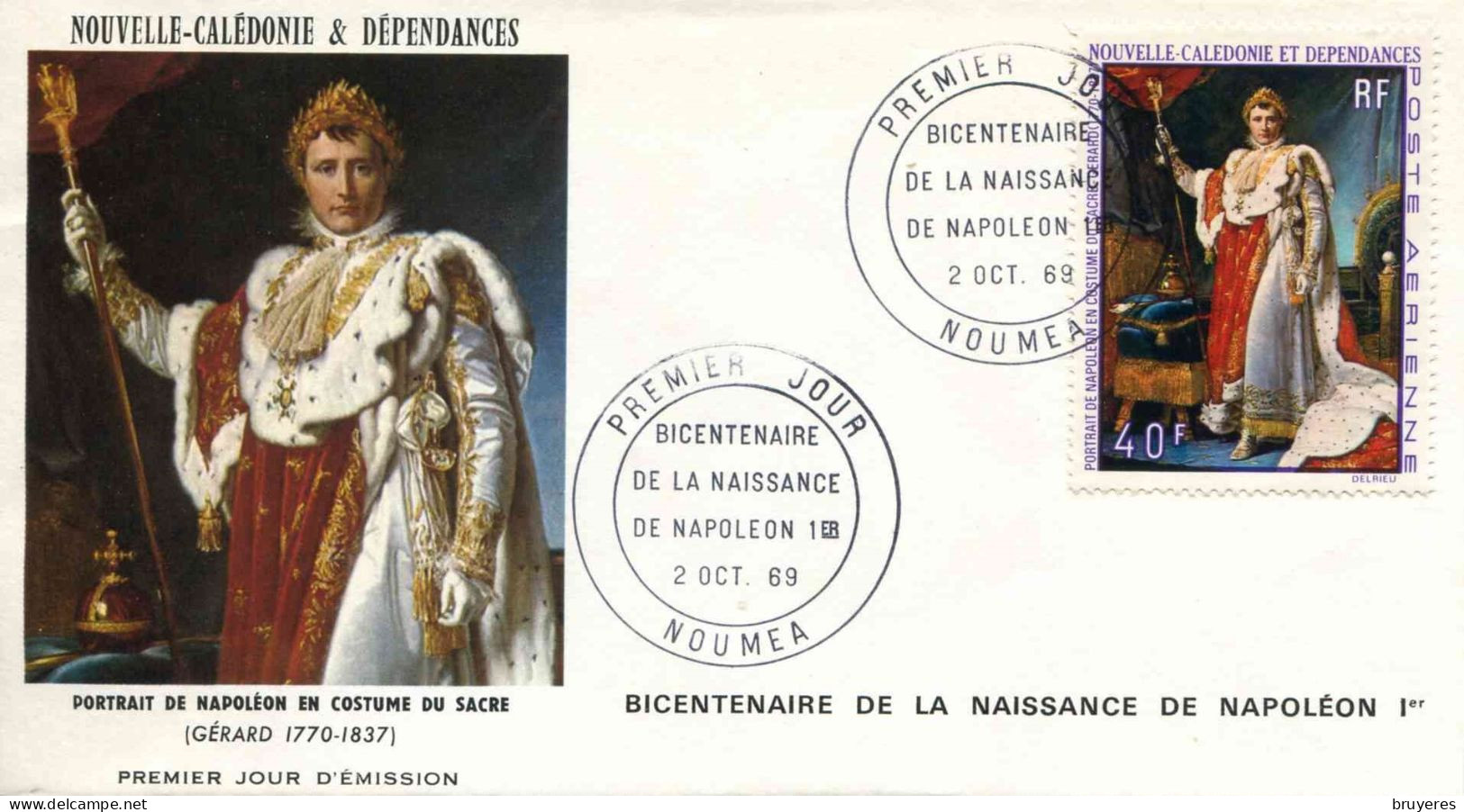 ENV. PJ Avec TIMBRE De 1969  De Nlle-CALEDONIE "40 F. -  NAPOLEON EN COSTUME DU SACRE" Oblit. PJ NOUMEA 2 OCT 69 - Brieven En Documenten