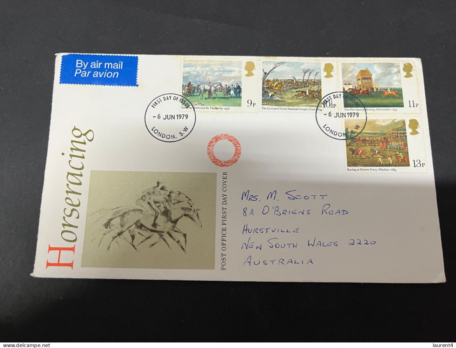 28-9-2023 (2 U 24)  UK FDC Cover - Posted To Australia - Horse Racing (1979) - 1971-1980 Decimal Issues