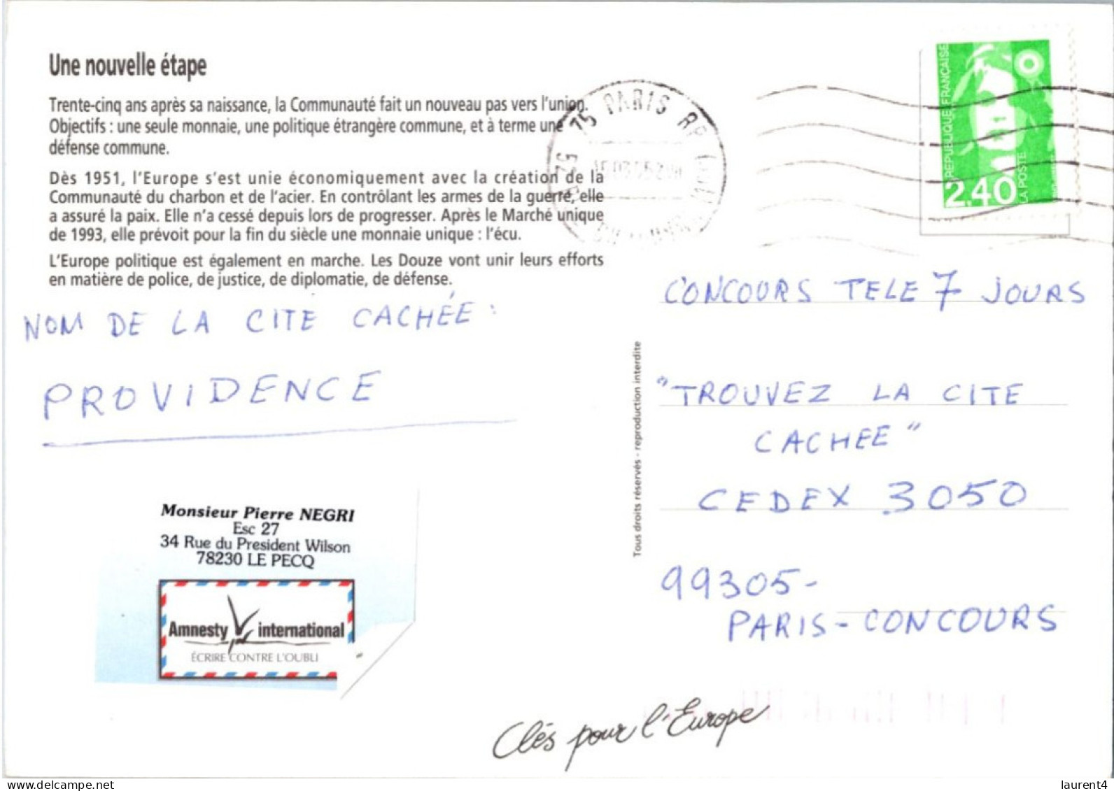 28-9-2023 (2 U 25) France (posted 1995) - European Unions - Monnaie Unique (EURO) - Münzen (Abb.)