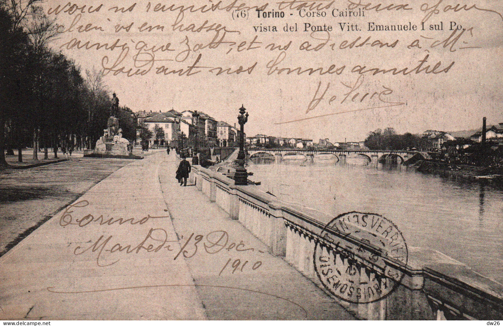 Torino (Turin) Corso Cairoli Vista Del Ponte Vittorio Emanuele 1 Sul Po - Ed. P. Pedrini, Cartolina N° 76 - Bridges