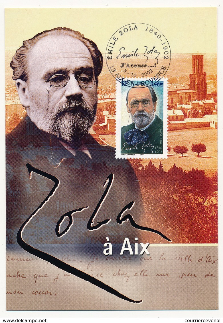 FRANCE - Carte Maximum - Emile Zola - Cachet AIX EN PROVENCE 5.10.2002 - 2000-2009