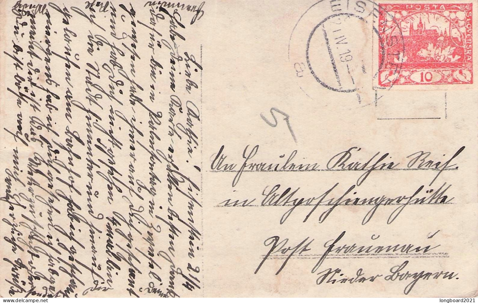 CZECHOSLOVAKIA - PICTURE POSTCARD 21.IV.1919 EISENSTEIN - FRAUENAU/DE / 1216 - Cartas & Documentos