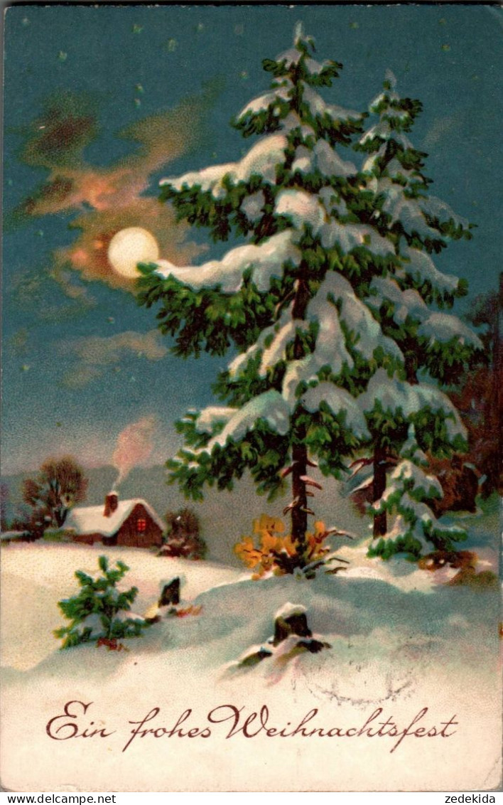 G5208 - Litho Glückwunschkarte Weihnachten - Winterlandschaft Mondschein - EAS - Gel Wien - Saint-Valentin