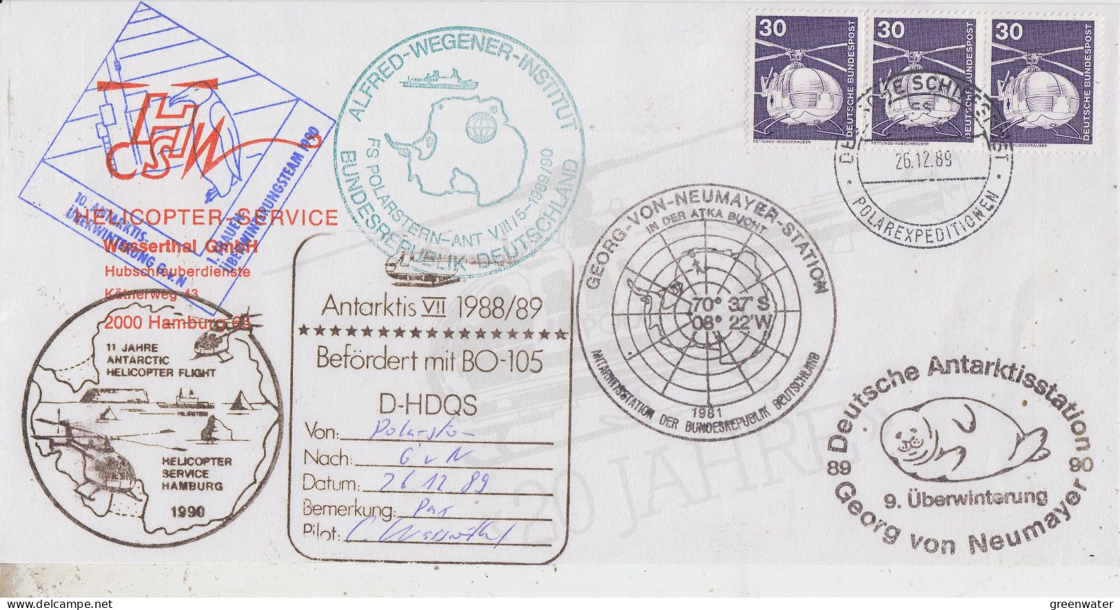 Germany Heli Flight From Polarstern To Georg Von Neumayer   26.12.1989 (SZ150A) - Vuelos Polares