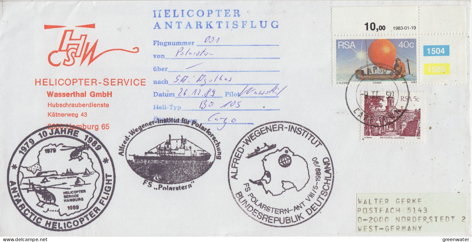 South Africa Heli Flight From Polarstern To Mv Agulhas  26.12.1989 (SZ150B) - Poolvluchten