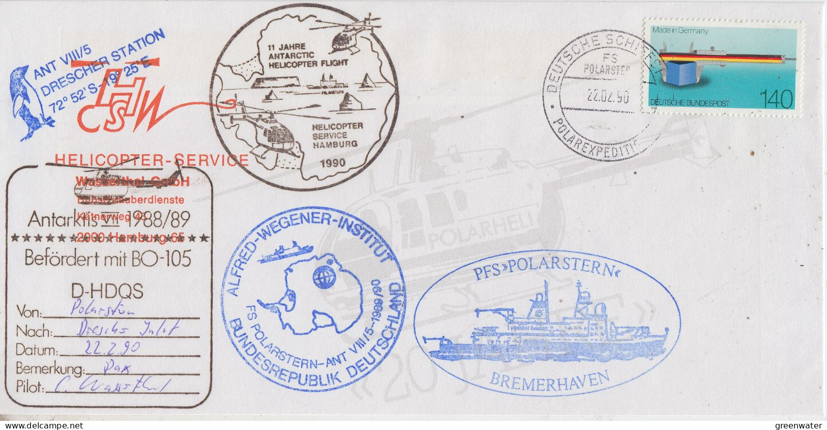 Germany Antarctic Heli Flight From Polarstern To Drescher Inlet 22.2.1990 (SZ151) - Voli Polari