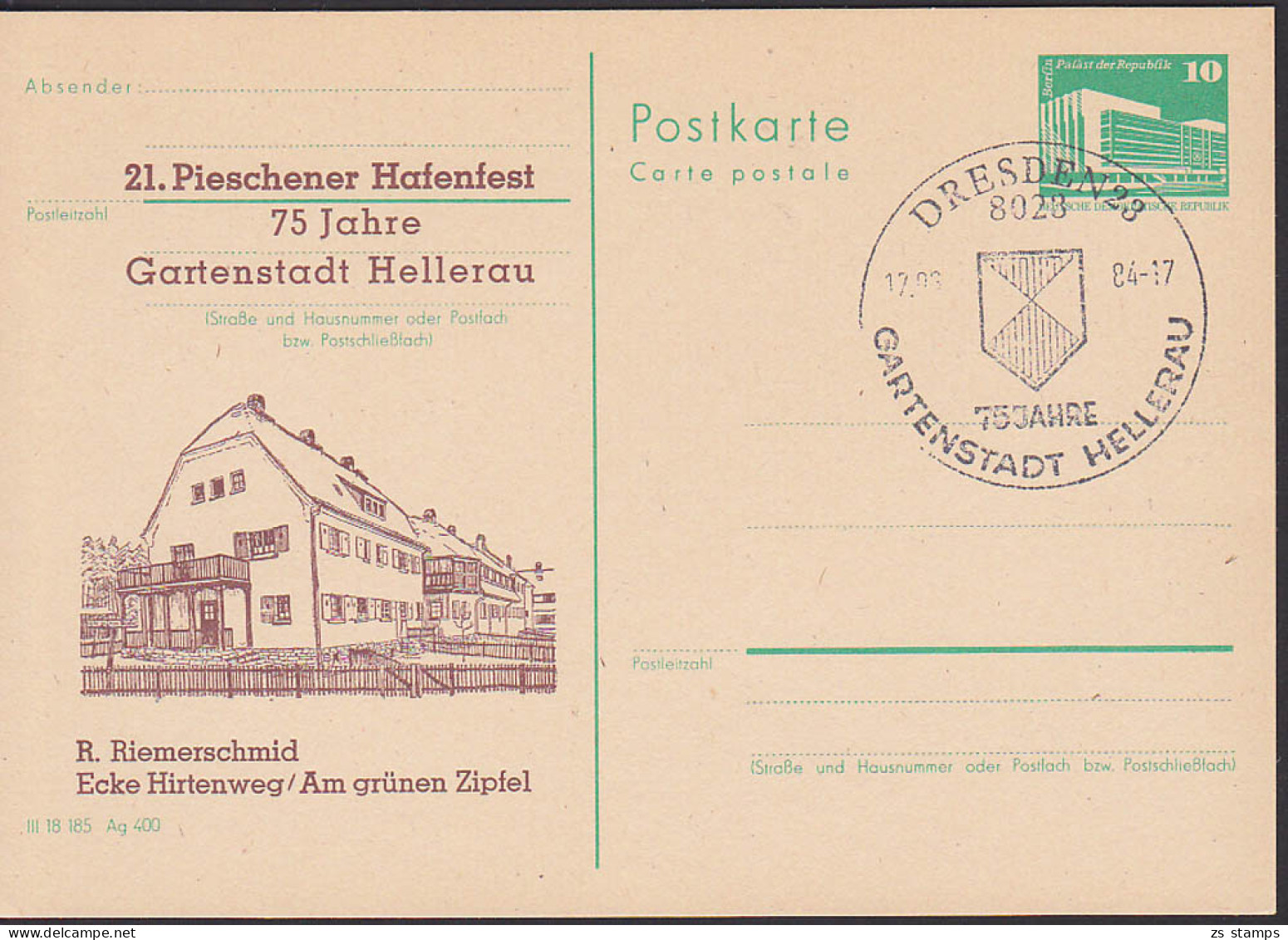 Dresden Gartenstadt Hellerau 21. Pieschener Hafenfest,  (26b - 84) SoSt. 17.6.84 - Privé Postkaarten - Gebruikt