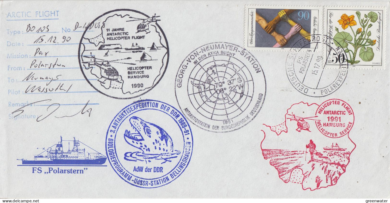Germany Antarctic Heli Flight From  Polarstern  To Neumayer 15.12.1990 (SZ152) - Vuelos Polares